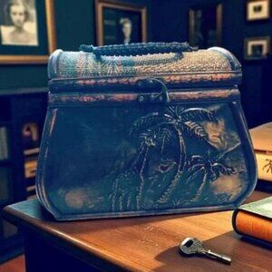 Vintage Wood & Rattan Handmade Purse - Rare